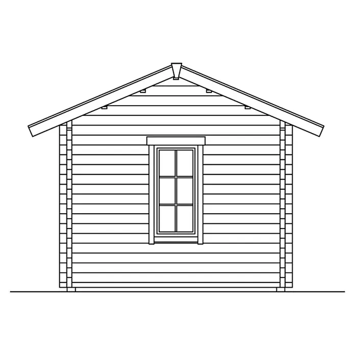 SKAN HOLZ Gartenhaus Montreal 1 - Außenmaß inkl. Dachüberstand (B x T): 500 x 380 cm, Holz, Natur, Dachschalung & Dachlattung - Ansicht eines Gartenhauses mit Satteldach, Fenster in der Mitte und horizontaler Holzverkleidung.
