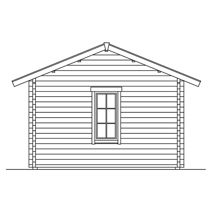 SKAN HOLZ Gartenhaus Montreal 2 - Außenmaß inkl. Dachüberstand (B x T): 500 x 460 cm, Holz, Natur, Dachschalung & Dachlattung - Ansicht eines Gartenhauses mit Satteldach und Fenster. Die Holzverkleidung verleiht dem Haus einen rustikalen Charme und fügt sich gut in den Garten ein.