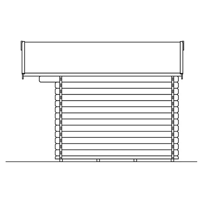 SKAN HOLZ Gartenhaus Narvik 1 - Außenmaß inkl. Dachüberstand (B x T): 340 x 350 cm, Holz, Natur - Abbildung eines Blockhauses mit horizontalen Holzstämmen und einem rechteckigen Aufbau, ideal für Bauprojekte oder architektonische Darstellungen.