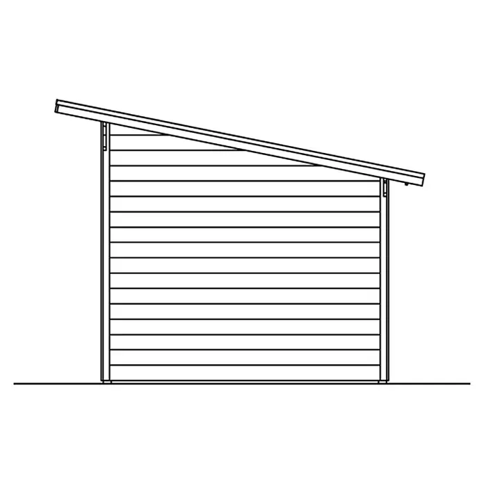 SKAN HOLZ Holzunterstand Ole - 250 x 300 x 249,5 cm, Natur - Skizze eines Schuppens mit Pultdach und horizontaler Holzverkleidung, ideal für Gartengeräte und Werkzeuge.