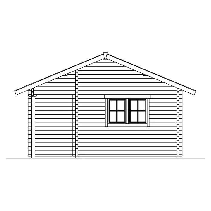 SKAN HOLZ Gartenhaus Ontario - Außenmaß inkl. Dachüberstand (B x T): 680 x 580 cm, Holz, Natur, 1 Lage Dachschalung - Abbildung eines Holzhauses mit Giebeldach und Fenster, die die Bauweise und das Design des Hauses hervorhebt.