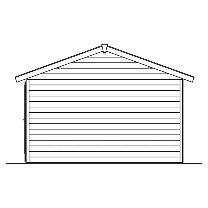 SKAN HOLZ Gartenhaus Tilburg - Außenmaß inkl. Dachüberstand (B x T): 653 x 420 cm, Holz, Schwedenrot - Illustration eines Schuppens mit horizontaler Holzverkleidung und Giebeldach, dargestellt in Schwarz-Weiß.