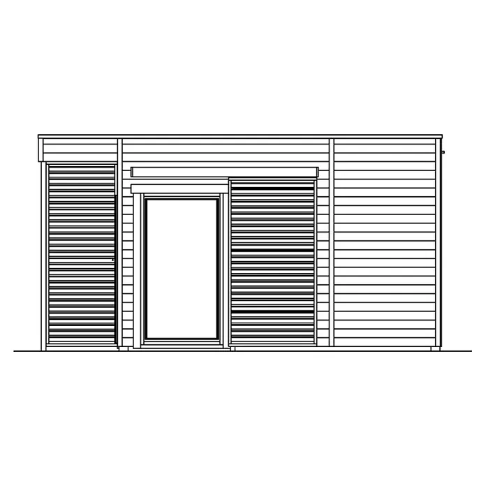SKAN HOLZ Gartenhaus Tokio 4 - Außenmaß inkl. Dachüberstand (B x T): 402 x 502 cm, Holz, Schiefergrau, Doppelwandig - Gebäudeansicht mit horizontaler Holzverkleidung, einer Tür und Fensterläden für einen modernen, architektonischen Look.