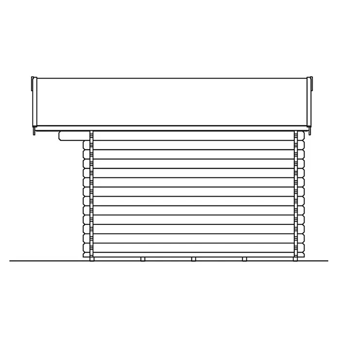 SKAN HOLZ Gartenhaus Trondheim 1 - Außenmaß inkl. Dachüberstand (B x T): 420 x 400 cm, Holz, Natur - Seitenansicht einer Blockhütte mit horizontalen Stämmen und einem einfachen Dach, die die rustikale Bauweise und das schlichte Design hervorhebt.