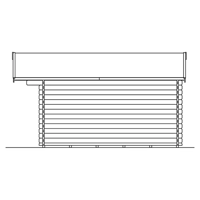 SKAN HOLZ Gartenhaus Trondheim 2 - Außenmaß inkl. Dachüberstand (B x T): 420 x 480 cm, Holz, Natur - Seitenansicht eines Blockhauses mit rechteckigem Aufbau und horizontalen Holzstämmen für rustikalen Charme.