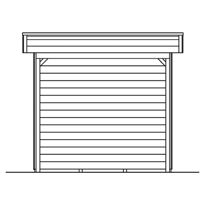 SKAN HOLZ Gartenhaus Venlo 2 - Außenmaß inkl. Dachüberstand (B x T): 420 x 290 cm, Holz, Natur - Abbildung eines Gartenhauses mit horizontalen Brettern und einem einfachen Dach, ideal für die Aufbewahrung von Gartengeräten.
