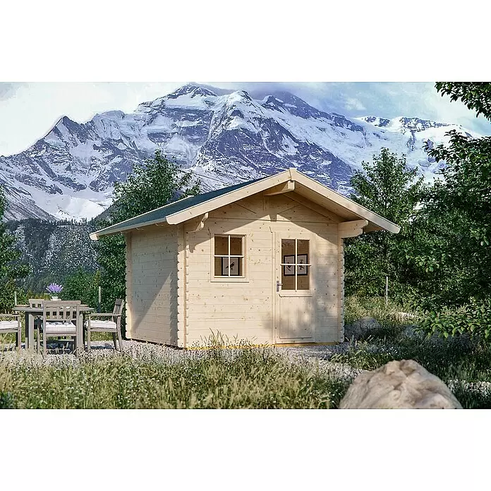 SKAN HOLZ Gartenhaus Arosa 1 - Außenmaß inkl. Dachüberstand (B x T): 400 x 380 cm, Holz, Natur - Stimmungsaufnahme