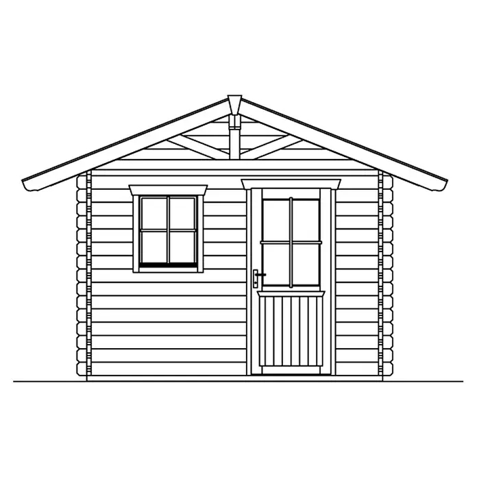 SKAN HOLZ Gartenhaus Arosa 1 - Außenmaß inkl. Dachüberstand (B x T): 400 x 380 cm, Holz, Natur - Detaillierte Zeichnung eines Blockhauses mit Fenster, Tür und Giebeldach. Perfekt für Garten oder als kleines Gästehaus.