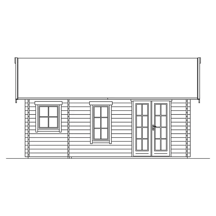 SKAN HOLZ Gartenhaus Bern 2 - Außenmaß inkl. Dachüberstand (B x T): 500 x 640 cm, Holz, Natur, Dachschalung & Dachlattung - Abbildung einer Blockhütte mit Fenstern und Doppeltür. Ideal für Garten oder als Gästehaus, Holzkonstruktion für naturnahes Wohnen.
