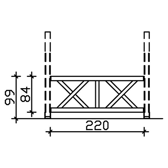 Skan Holz Brüstungsgeländer AndreaskreuzPassend für: Skan Holz Terrassenüberdachungen aus Douglasie, Pfostenabstand 220 cm, Natur Sketch