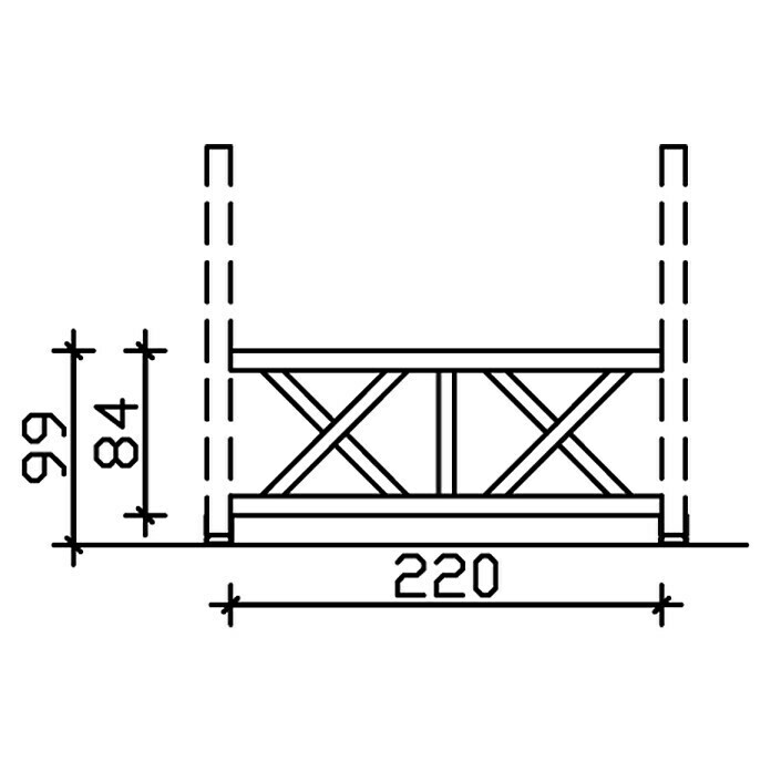 Skan Holz Brüstungsgeländer AndreaskreuzPassend für: Skan Holz Leimholz-Terrassenüberdachungen, Pfostenabstand 220 cm, Natur Sketch