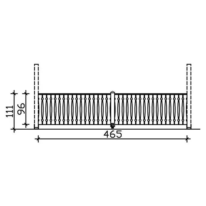 SKAN HOLZ Brüstungsgeländer - Passend für: Skan Holz Leimholz-Terrassenüberdachungen & -Pavillons, Pfostenabstand 465 cm, Schiefergrau - Illustration eines Geländers mit Maßen.