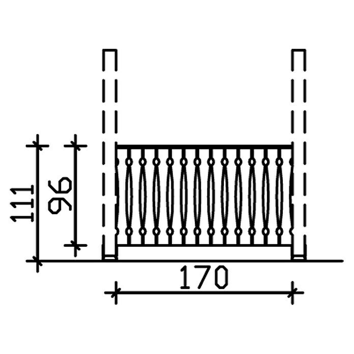 Skan Holz BrüstungsgeländerPassend für: Skan Holz Leimholz-Terrassenüberdachungen, Pfostenabstand 170 cm, Schiefergrau Sketch