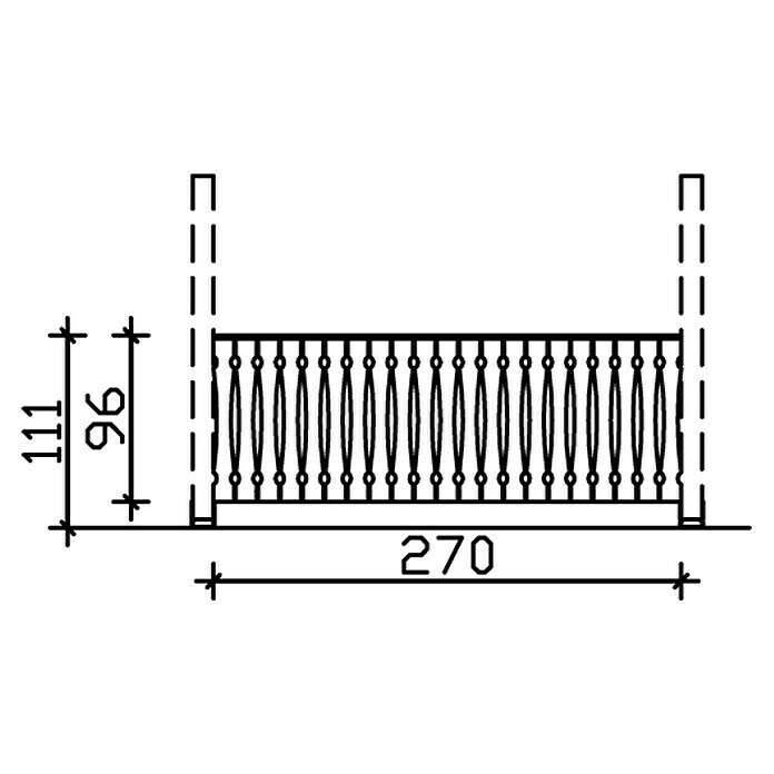 Skan Holz BrüstungsgeländerPassend für: Skan Holz Leimholz-Terrassenüberdachungen & -Pavillons, Pfostenabstand 270 cm, Schiefergrau Sketch