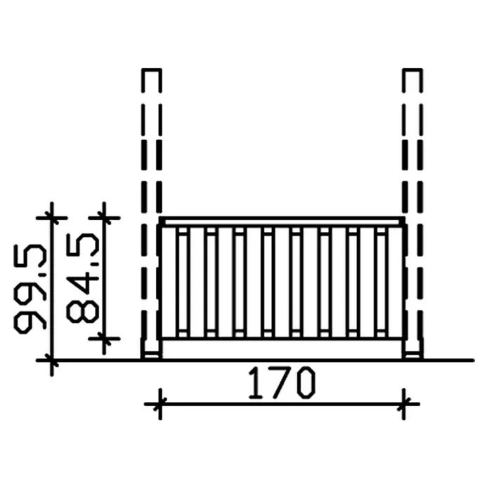 SKAN HOLZ Brüstungsgeländer - Passend für: Skan Holz Terrassenüberdachungen aus Douglasie, Pfostenabstand 170 cm, Natur - Illustration eines Kinderbettes mit den Maßen 170 cm Länge und 99,5 cm Höhe, mit seitlichen Begrenzungen bei 84,5 cm.
