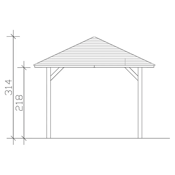 SKAN HOLZ Pavillon Orleans 1 - L x B: 656 x 374 cm, Holz, Eiche hell - Abbildung eines Pavillons mit Maßen von 218 für die Höhe der Pfosten und 314 für die Gesamthöhe, ideal für Garten und Terrasse.