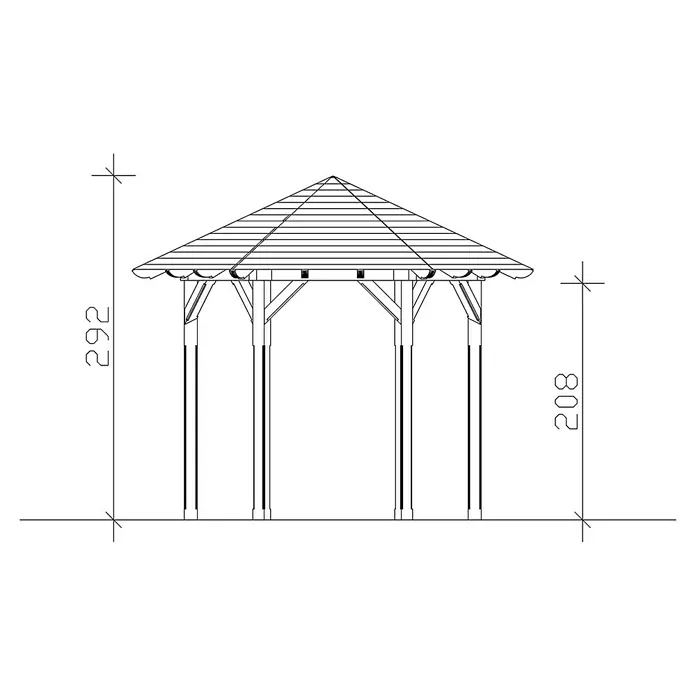 SKAN HOLZ Pavillon Colmar 1 - L x B: 312 x 360 cm, Nussbaum - Darstellung eines Pavillons mit den Maßen 292 in der Gesamthöhe und 208 bis zum unteren Ende der Säulen. Ideale Konstruktion für Garten und Terrasse.