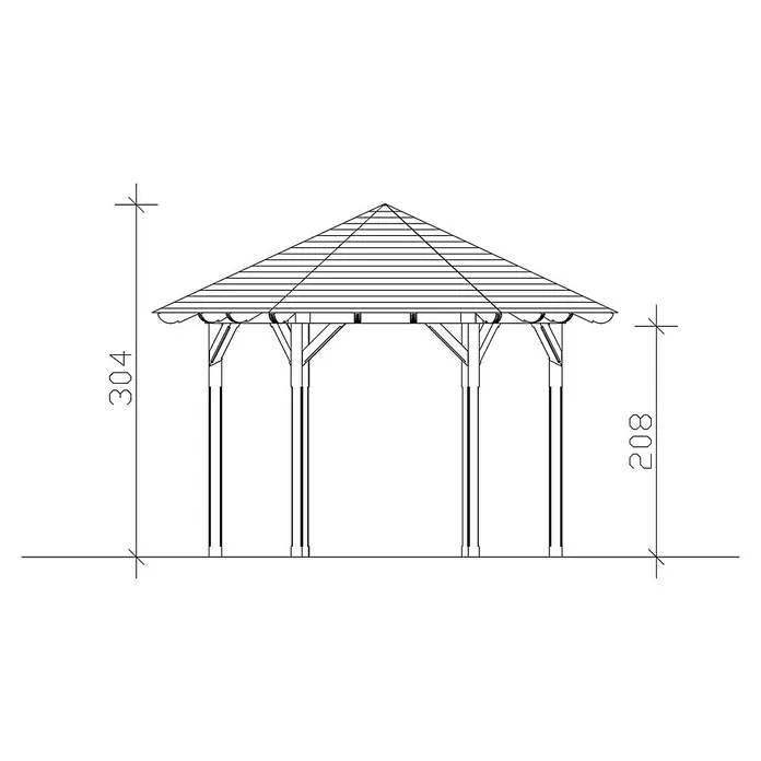 SKAN HOLZ Pavillon Colmar 2 - L x B: 364 x 420 cm, Natur - Draufsicht einer Pergola mit Maßen. Das Design umfasst ein schattenspendendes Dach und robuste Stützpfosten für den Außenbereich.