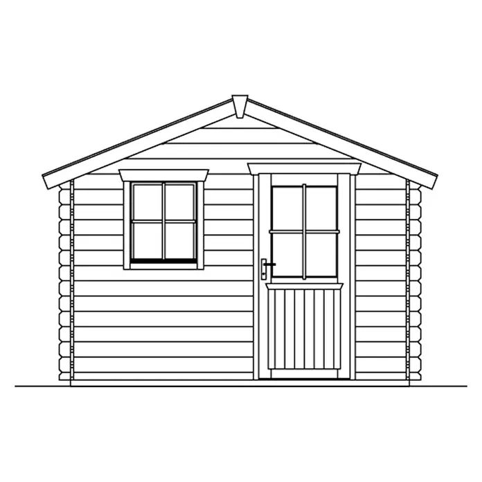 SKAN HOLZ Gartenhaus Como 3 - Außenmaß inkl. Dachüberstand (B x T): 340 x 400 cm, Holz, Natur - Illustration eines Gartenhauses mit einem Fenster und einer Tür mit Holzbalken und einem Giebeldach.