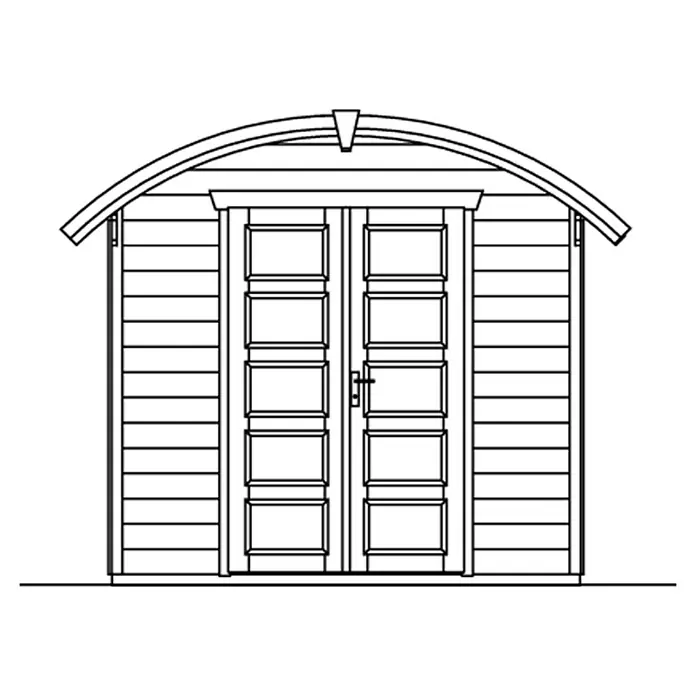SKAN HOLZ Gartenhaus Delft - Außenmaß inkl. Dachüberstand (B x T): 290 x 310 cm, Holz, Schiefergrau - Abbildung eines Gartenhauses mit Doppeltür und gewölbtem Dach. Detailgetreue Linienführung betont die Struktur und das Design des Hauses.