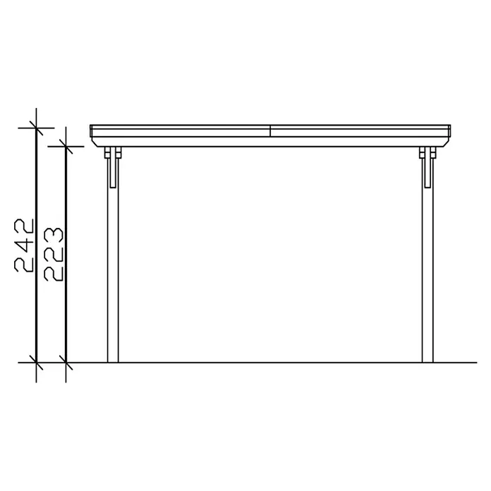 SKAN HOLZ Carport Emsland - Außenmaß inkl. Dachüberstand (B x T): 4,04 x 8,46 m, Einzelcarport, Natur, Materialspezifizierung Dach: Aluminium - Detaillierte technische Zeichnung eines Tisches mit präzisen Maßangaben für eine einfache Konstruktion.