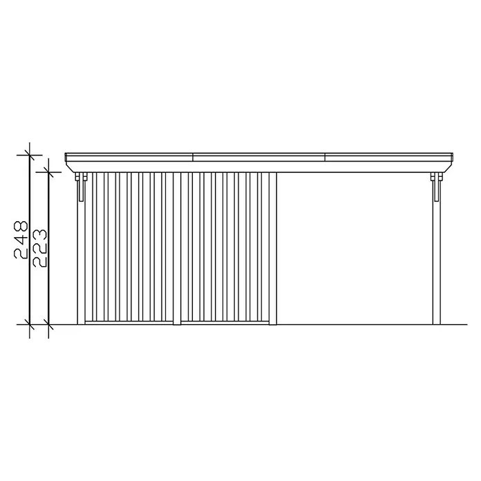 SKAN HOLZ Carport Emsland - Außenmaß inkl. Dachüberstand (B x T): 6,13 x 8,46 m, Doppelcarport, Natur, Mit Abstellraum, Dachschalung mit EPDM-Folie - Die Abbildung zeigt eine Pergola mit vertikalen Lamellen für Sonnenschutz und Privatsphäre, inklusive Höhenangaben.