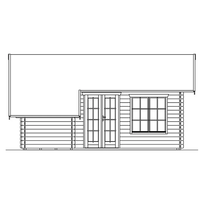 SKAN HOLZ Gartenhaus Esbjerg 3 - Außenmaß inkl. Dachüberstand (B x T): 720 x 660 cm, Holz, Natur - Illustration eines Holzgartenhauses mit Doppeltür und Fenster, das die rustikale Bauweise und das natürliche Design hervorhebt.