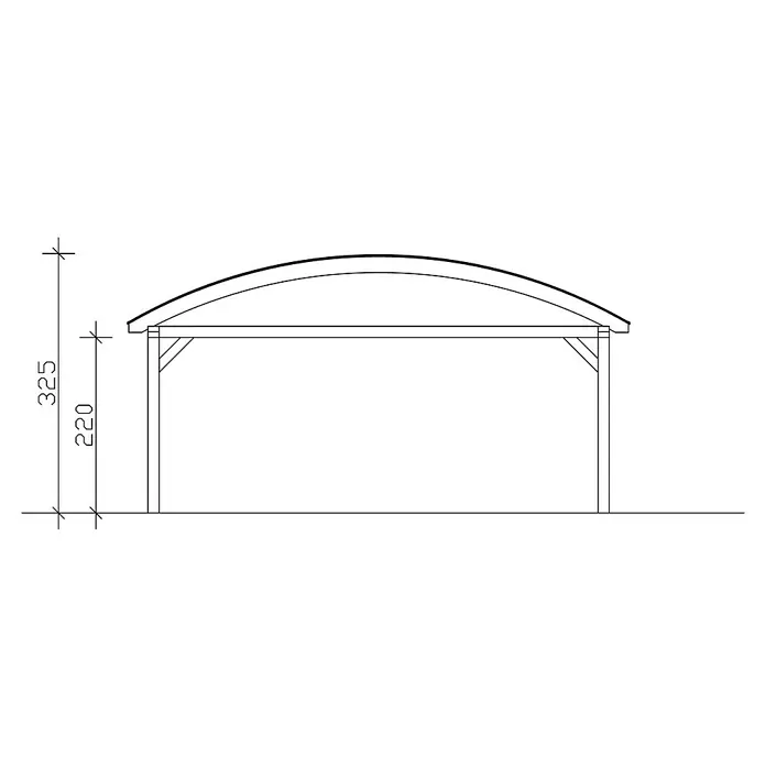 SKAN HOLZ Carport Franken - Außenmaß inkl. Dachüberstand (B x T): 6,35 x 5,41 m, Doppelcarport, Schiefergrau - Skizze eines Carports mit geschwungenem Dach und Maßangaben. Ideal für Baupläne oder zur Inspiration für Ihr eigenes Carport-Projekt.