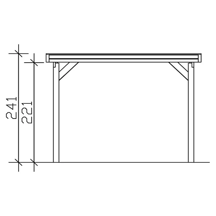 SKAN HOLZ Carport Friesland - Außenmaß inkl. Dachüberstand (B x T): 3,14 x 8,6 m, Einzelcarport, Schiefergrau, Material Dach: Aluminium - Skizze einer Gartenlaube mit Maßangaben. Eine detaillierte Darstellung für Bauprojekte im Freien.