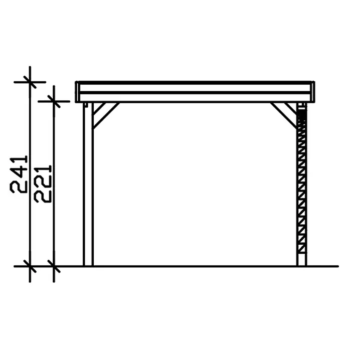 SKAN HOLZ Carport Friesland - Außenmaß inkl. Dachüberstand (B x T): 3,14 x 5,55 m, Einzelcarport, Nussbaum, Mit 1 Einfahrtsbogen - Schematische Darstellung eines Rahmens mit Höhenangaben. Die Gesamthöhe beträgt 241 Einheiten, die Höhe bis zur oberen Querstrebe 221 Einheiten.