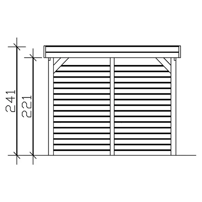 SKAN HOLZ Carport Friesland - Außenmaß inkl. Dachüberstand (B x T): 3,14 x 7,08 m, Einzelcarport, Grün - Abbildung eines Holzschuppens mit den Maßen 241 cm in der Höhe und 221 cm bis zur Oberkante des Hauptteils.