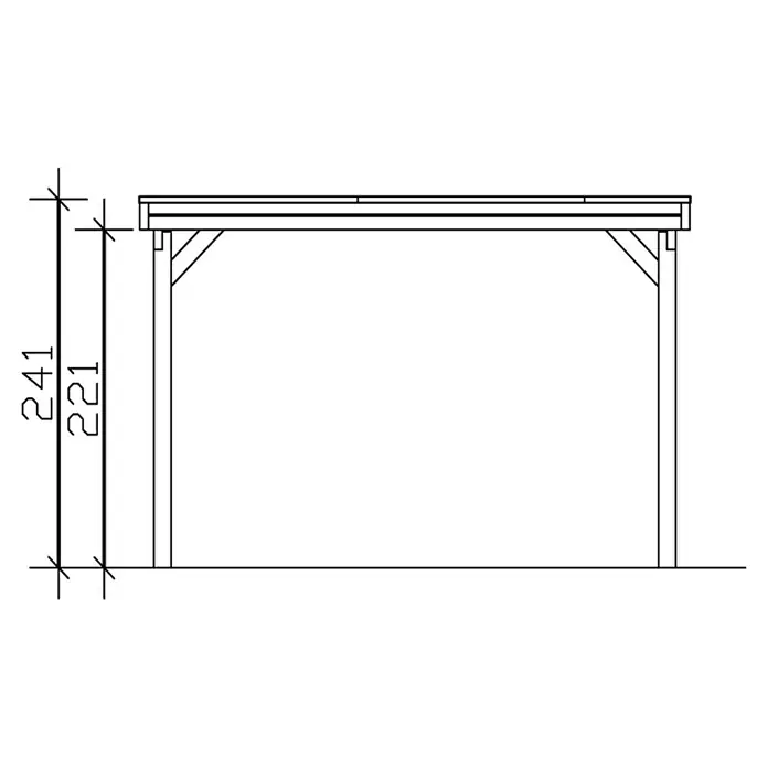 SKAN HOLZ Carport Friesland - Außenmaß inkl. Dachüberstand (B x T): 3,97 x 8,6 m, Einzelcarport, Nussbaum, Materialspezifizierung Dach: Aluminium-Dachplatten - Eine Zeichnung eines Holzunterstandes mit Maßangaben.