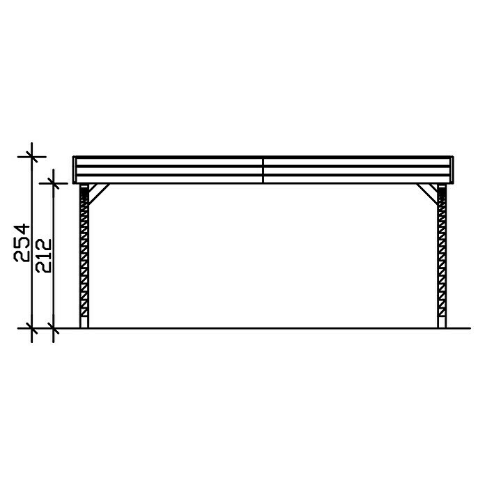 Skan Holz Doppelcarport FrieslandL x B: 555 x 557 cm, Einfahrtshöhe: 212 cm, Nussbaum, Mit 2 Einfahrtsbögen Sketch