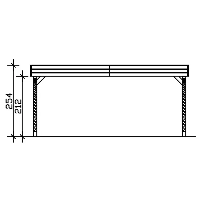 SKAN HOLZ Carport Friesland - Außenmaß inkl. Dachüberstand (B x T): 5,57 x 5,55 m, Doppelcarport, Grün, Mit 2 Einfahrtsbögen - Darstellung eines Gebäudes mit den Maßen 254 und 212, die die Höhe und die Gesamtstruktur des Objekts veranschaulichen.