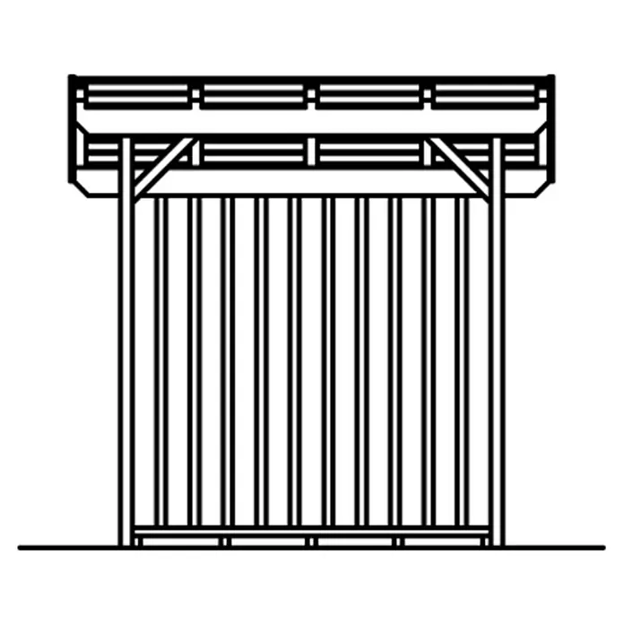 SKAN HOLZ Kaminholzregal Lars 1 - 240 x 102 x 234 cm, Holz, Natur - Schwarze und weiße Illustration eines robusten Schuppens, ideal für die Gartenarbeit oder Lagerung im Freien.