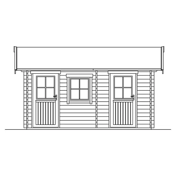SKAN HOLZ Gartenhaus Lausanne - Außenmaß inkl. Dachüberstand (B x T): 530 x 380 cm, Holz, Natur, Grundfläche: 13,5 m² - Abbildung eines Gartenhauses mit Doppeltüren und Fenster. Das Haus ist mit einem Vordach versehen und hat eine Holzverkleidung.