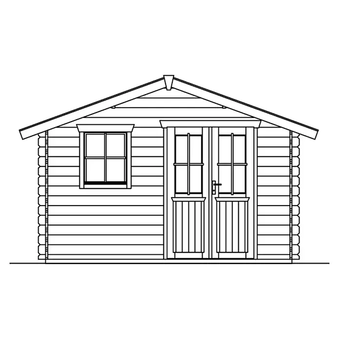 SKAN HOLZ Gartenhaus Malaga 1 - Außenmaß inkl. Dachüberstand (B x T): 380 x 400 cm, Holz, Natur - Abbildung eines Blockhauses mit Fenster und Doppeltür, ideal als Gartenhaus oder kleine Hütte.