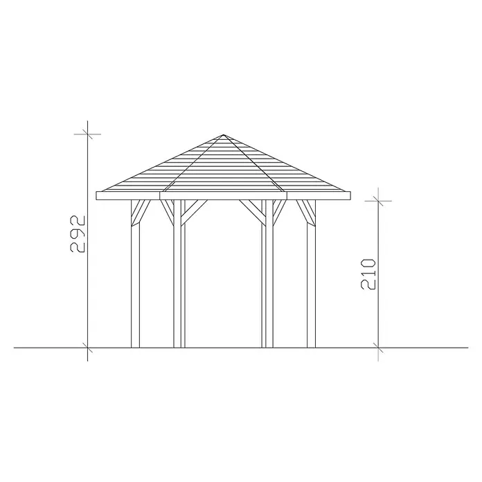 SKAN HOLZ Pavillon Nancy 1 - L x B: 312 x 360 cm, Schiefergrau - Darstellung eines Pavillons mit Maßen: Gesamthöhe 292, Säulenhöhe 210. Perfekt für Garten & Entspannung im Freien, mit solidem Holzdach.