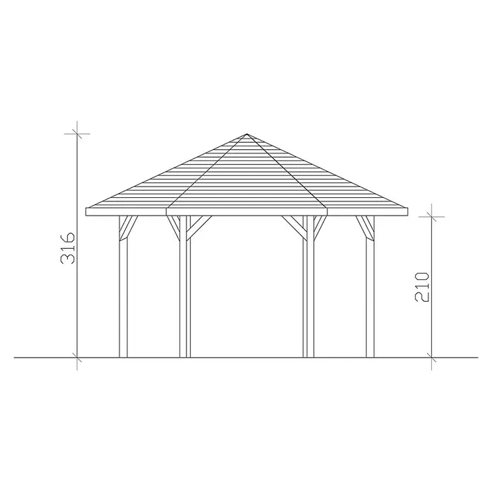 SKAN HOLZ Pavillon Nancy 3 - L x B: 416 x 480 cm, Natur - Abbildung eines Gartenpavillons mit Maßen, die seine Höhe und die Höhe der Pfosten zeigen. Eine detaillierte Darstellung des Pavillons.