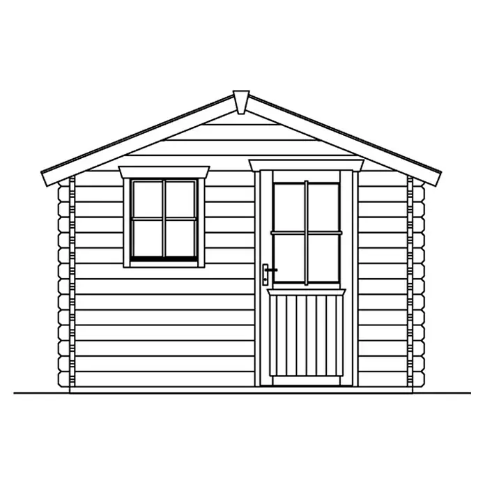 SKAN HOLZ Gartenhaus Narvik 2 - Außenmaß inkl. Dachüberstand (B x T): 340 x 400 cm, Holz, Natur - Illustration eines Holzgartenhauses mit Fenster und Tür.