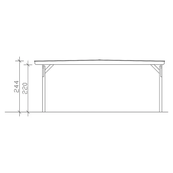 SKAN HOLZ Carport Odenwald - Außenmaß inkl. Dachüberstand (B x T): 6,4 x 6,48 m, Doppelcarport, Weiß - Darstellung eines Carports mit Maßen, wobei die Höhe des Pfostens 220 cm und die Gesamthöhe bis zum Dach 244 cm beträgt.