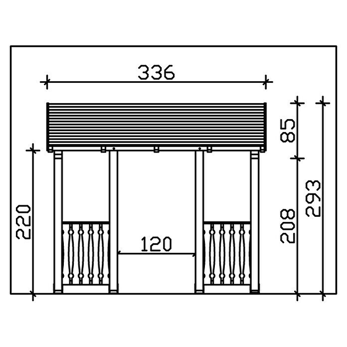 Skan Holz Vordach Paderborn 6L x T: 336 cm x 156 cm, Weiß Sketch