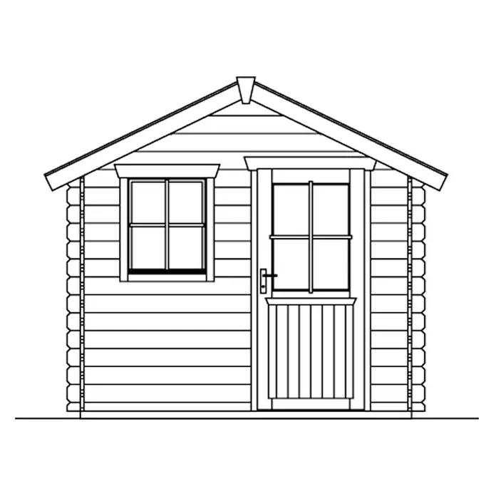 SKAN HOLZ Gartenhaus Porto 2 - Außenmaß inkl. Dachüberstand (B x T): 280 x 305 cm, Holz, Natur - Illustration eines Gartenhauses mit Fenster und Tür, hervorgehoben durch klare Linien und Detailgenauigkeit.