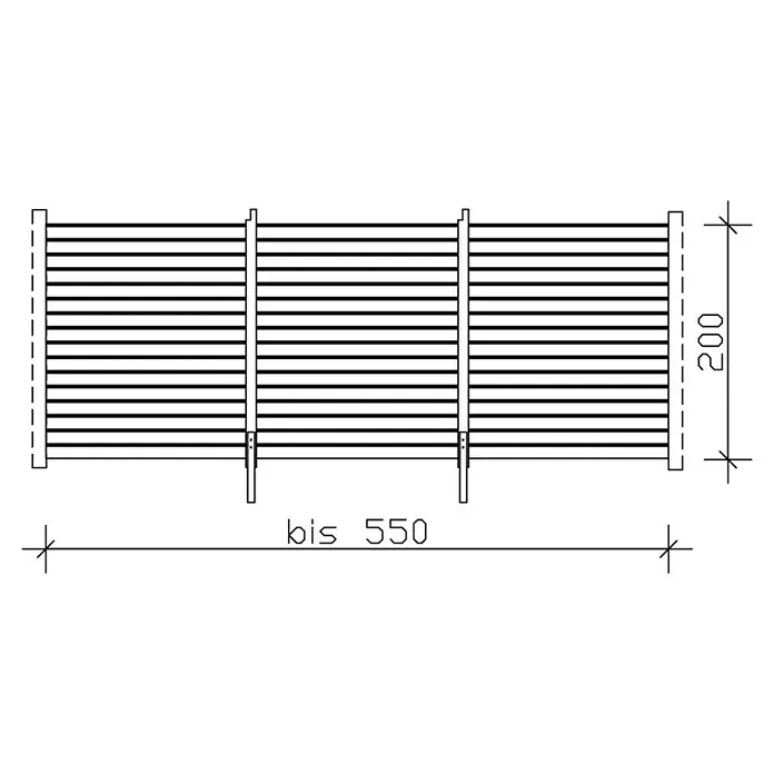 SKAN HOLZ Rückwand - L x H: 550 x 200 cm, Nussbaum, Passend für: Skan Holz Carports - Illustration einer Holzzaun-Konstruktion mit den Maßen 200 x bis zu 550, ideal für Garten- und Landschaftsbauprojekte.