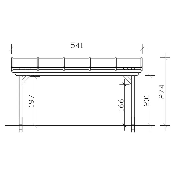 SKAN HOLZ Terrassenüberdachung Sanremo - B x T: 541 x 300 cm, Weiß, Fichtenholz - Zeichnung eines Holzunterstandes mit den Maßen 541 in der Breite und 274 in der Höhe.