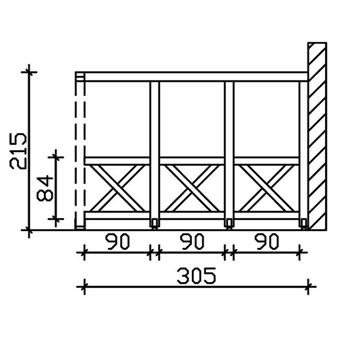 Skan Holz Seitenwand AndreaskreuzPassend für: Skan Holz Leimholz-Terrassenüberdachungen, Tiefe 350/339 cm, Schiefergrau Sketch