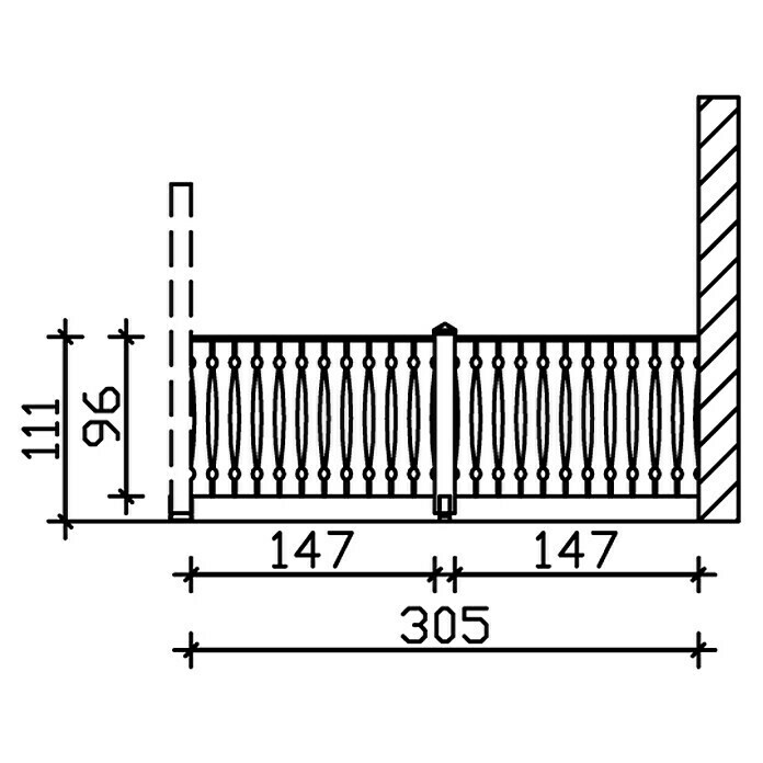 Skan Holz BrüstungsgeländerPassend für: Skan Holz Leimholz-Terrassenüberdachungen, Tiefe 350/339 cm, Nussbaum Sketch