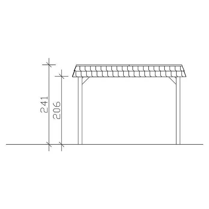 SKAN HOLZ Carport Spreewald - Außenmaß inkl. Dachüberstand (B x T): 3,45 x 8,93 m, Einzelcarport, Nussbaum, Farbe Dach: Aluminium, Dachschalung mit EPDM-Folie - Abbildung eines Pavillons mit den Höhenangaben 241 und 206, die die Gesamthöhe bzw. die Höhe bis zum Dachansatz zeigen.