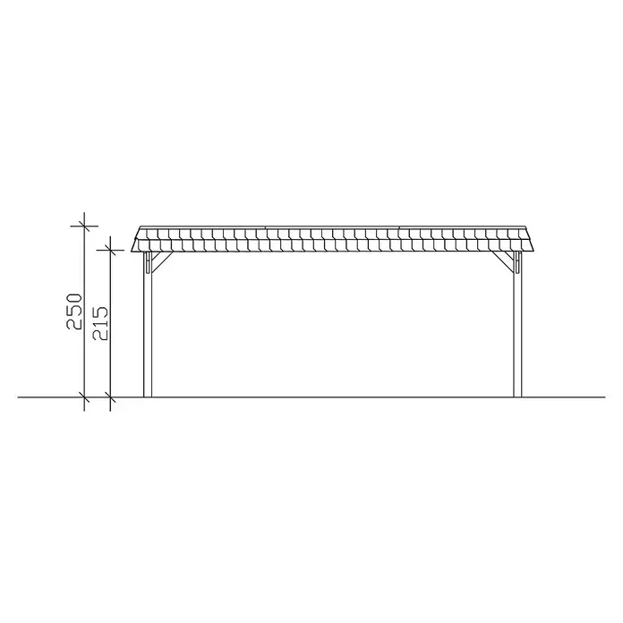 SKAN HOLZ Carport Spreewald - Außenmaß inkl. Dachüberstand (B x T): 5,85 x 7,41 m, Doppelcarport, Nussbaum, Farbe Dach: Aluminium, Dachschalung mit EPDM-Folie - Abbildung einer stilvollen, offenen Überdachung mit Holzbalken und Ziegeldach, ideal für Gärten oder Terrassen, mit Höhenangaben.