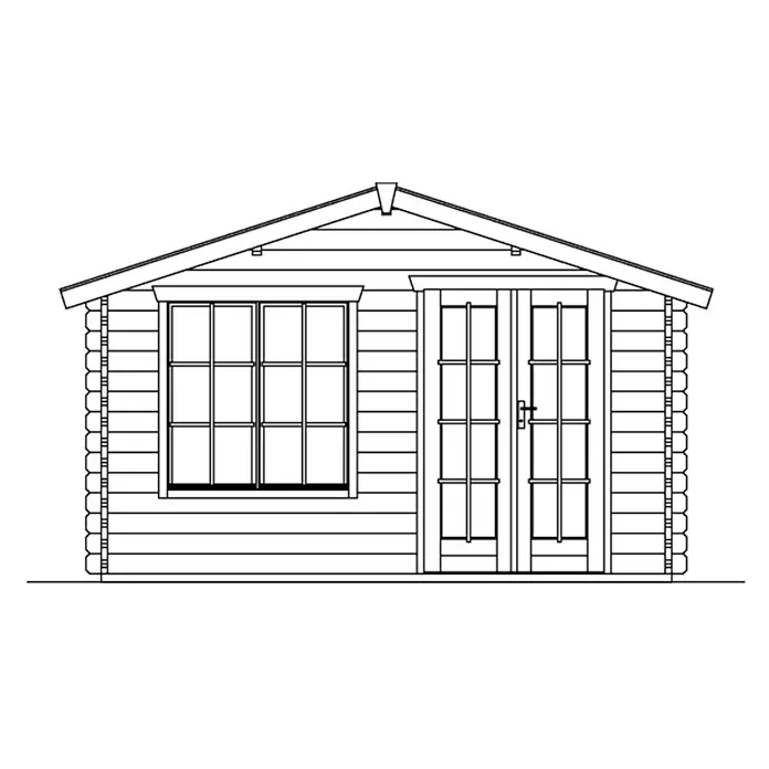 SKAN HOLZ Gartenhaus Stavanger 1 - Außenmaß inkl. Dachüberstand (B x T): 420 x 400 cm, Holz, Natur - Illustration eines Gartenhauses mit Doppeltür und Fenster. Ideal für die Gartengestaltung und Geräteaufbewahrung.